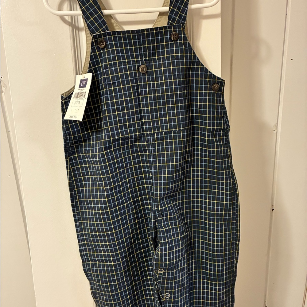 GAP Navy and Yellow Plaid Kids Overalls